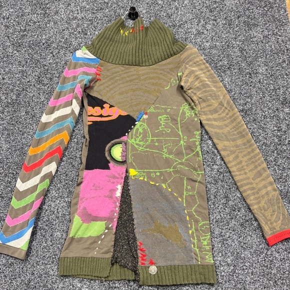 Desigual Sweaters - Desigual Sweater Womens M Green Patchwork Turtleneck Tunic Boho Whimsigoth Knit
